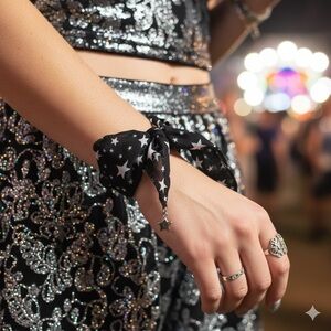 Black and Silver Star Festival Bracelet Bohemian Chunky Bandanna Style Bracelet